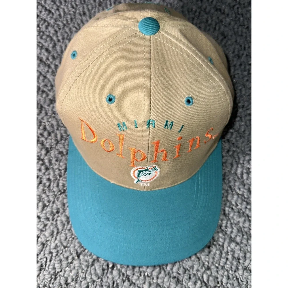 Vintage 90s Drew Pearson NFL Miami‎ Dolphins Snapback Hat Tan EUC VHTF - Picture 5 of 7
